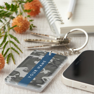 Llavero Patrón de camuflaje gris, tu nombre, Personaliza