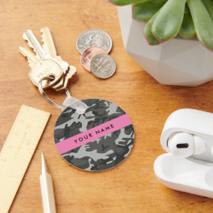Llavero Patrón de camuflaje gris, tu nombre, Personaliza