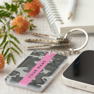 Llavero Patrón de camuflaje gris, tu nombre, personalizado