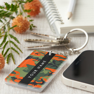 Llavero Patrón de camuflaje naranja, tu nombre, personaliz