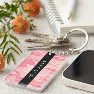 Llavero Patrón de camuflaje rosa, tu nombre, Personaliza