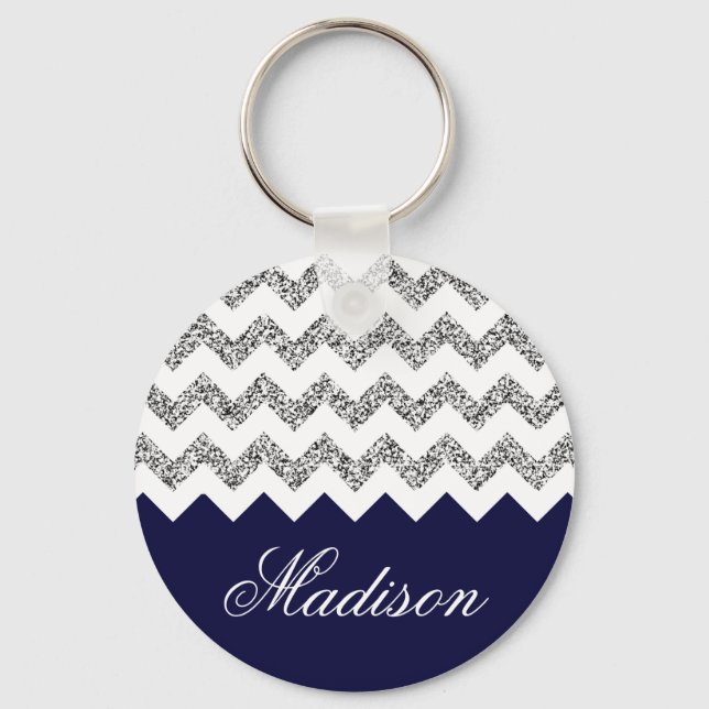 Llavero Patrón de Chevron Purpurina de Silvery Azul de la  (Anverso)