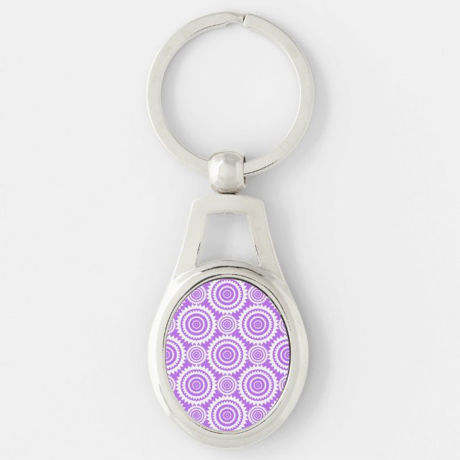 Llavero Patrón de círculos geométricos lavanda y blanco (Anverso)