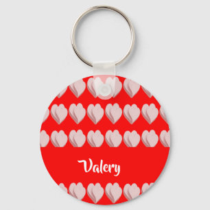 Llavero Patrón de corazones de nombre personalizado rojo