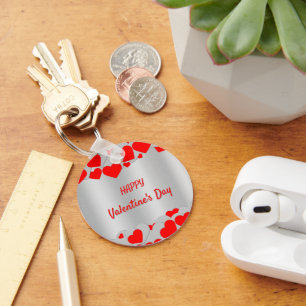 Llavero Patrón de Corazones Personalizados Rojo Plata sobr