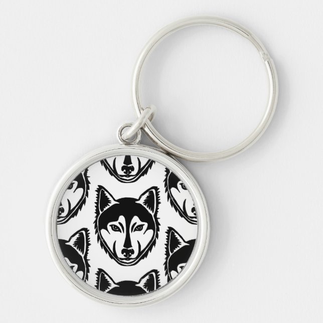 Llavero Patrón de corte de linóleo para retrato negro y bl (Frente)