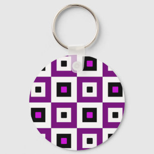 Llavero Patrón de Cuadrados a Cuadros Morado Negro y Blanc