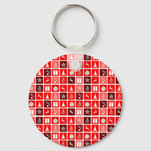 Llavero Patrón de cuadrícula navideña roja moderna minimal