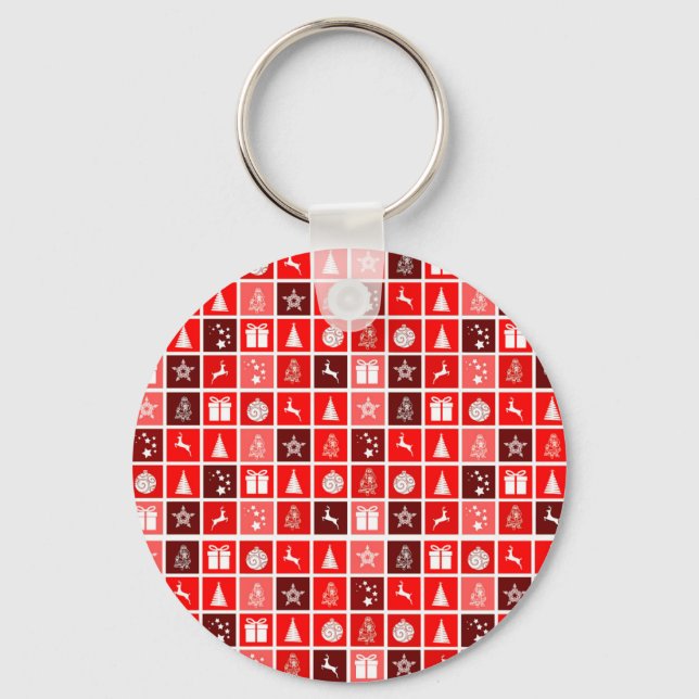 Llavero Patrón de cuadrícula navideña roja moderna minimal (Anverso)