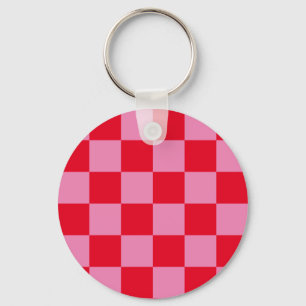 Llavero Patrón de cuadros retro a cuadros rosa naranja