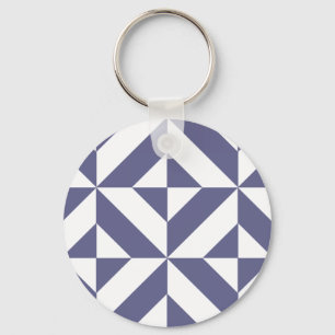 Llavero Patrón de cubo de deco geométrico azul de medianoc