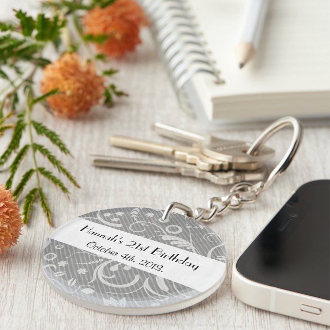 Llavero Patrón de Damasco, Damasco gris, fiesta de cumplea (Frente Derecha)