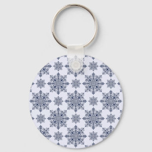 Llavero Patrón de Damasco de copo de nieve azul