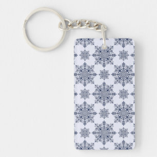 Llavero Patrón de Damasco de copo de nieve azul