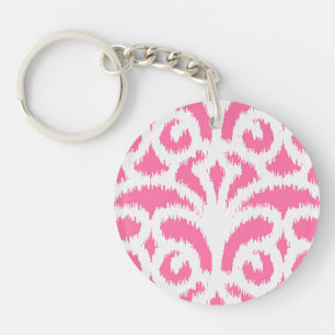 Llavero Patrón de damasco de Ikat - Rosa fluorescente