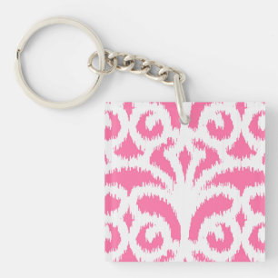 Llavero Patrón de damasco de Ikat - Rosa fluorescente