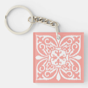 Llavero Patrón de damasco de Ikat - rosa y blanco de meloc