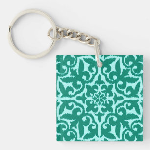Llavero Patrón de damasco de Ikat - Turquesa y Aqua