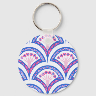 Llavero patrón de damasco floral azul