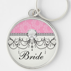 Llavero patrón de damasco floral rosa pastel de dos tonos