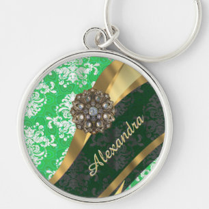 Llavero Patrón de damasco giratorio de bonito verde person