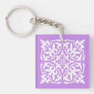 Llavero patrón de damasco Ikat - lavanda y blanco