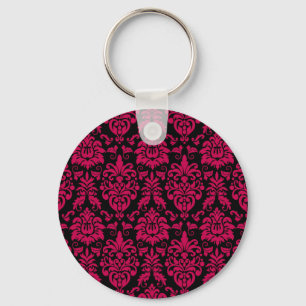 Llavero Patrón de Damasco negro rosa caliente
