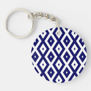 Llavero Patrón de diamante blanco y azul de la marina