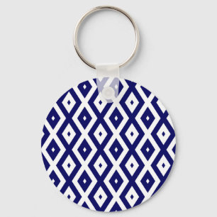 Llavero Patrón de diamante blanco y azul de la marina