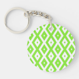 Llavero Patrón de diamante blanco y verde limón