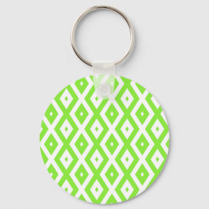 Llavero Patrón de diamante blanco y verde limón