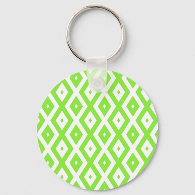 Llavero Patrón de diamante blanco y verde limón (Anverso)