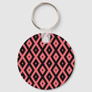 Llavero Patrón de diamante coral y negro
