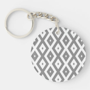 Llavero Patrón de diamante gris y blanco