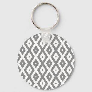 Llavero Patrón de diamante gris y blanco