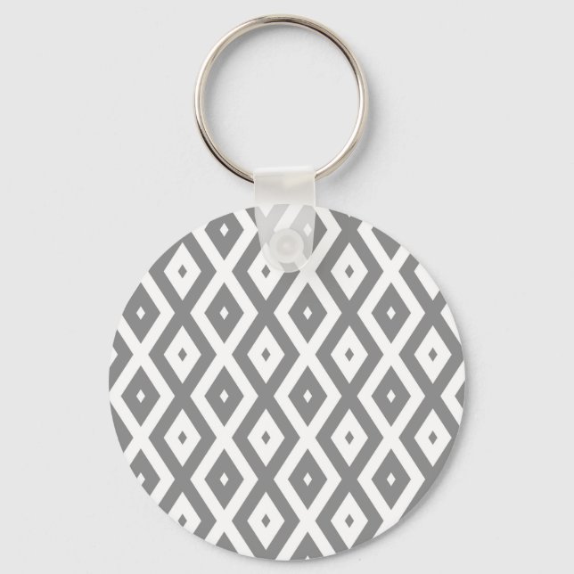 Llavero Patrón de diamante gris y blanco (Anverso)