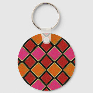 Llavero Patrón de diamante Harlequin vibrante en rojo, nar