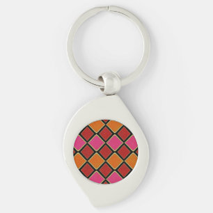 Llavero Patrón de diamante Harlequin vibrante en rojo, nar