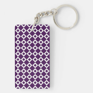 Llavero Patrón de diamante morado y blanco