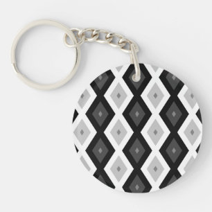 Llavero Patrón de diamante negro, blanco y gris