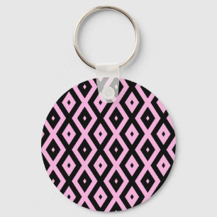 Llavero Patrón de diamante rosa pálido y negro