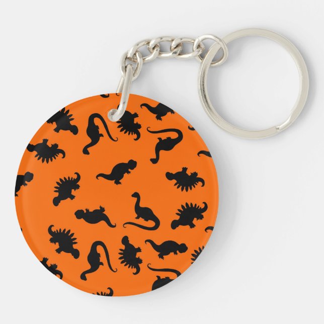 Llavero Patrón de dinosaurio lindo en naranja (Atrás)
