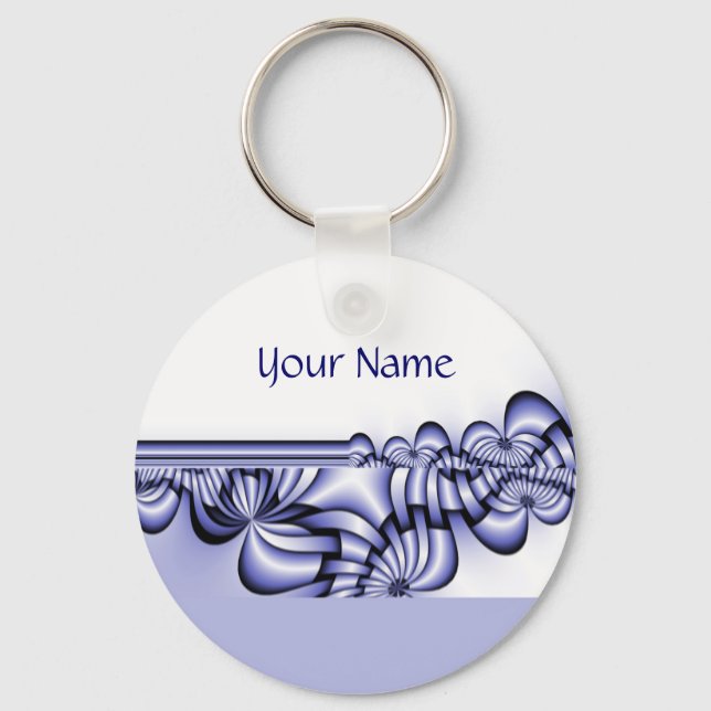 Llavero Patrón de diseño gráfico - azul blanco + tu texto (Anverso)