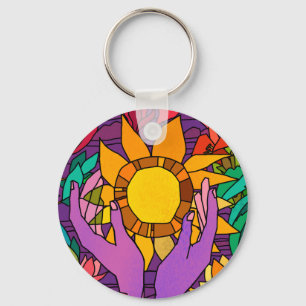 Llavero Patrón de diversión con flores y manos