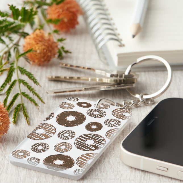 Llavero Patrón de donut, donuts de chocolate, donuts de ca (Frente Derecha)