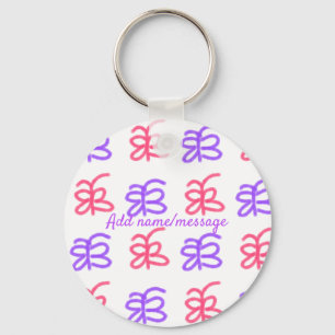 Llavero Patrón de doodle de mariposa rosa morado agregar t