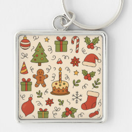 Llavero Patrón de Doodle Navideño Alegre
