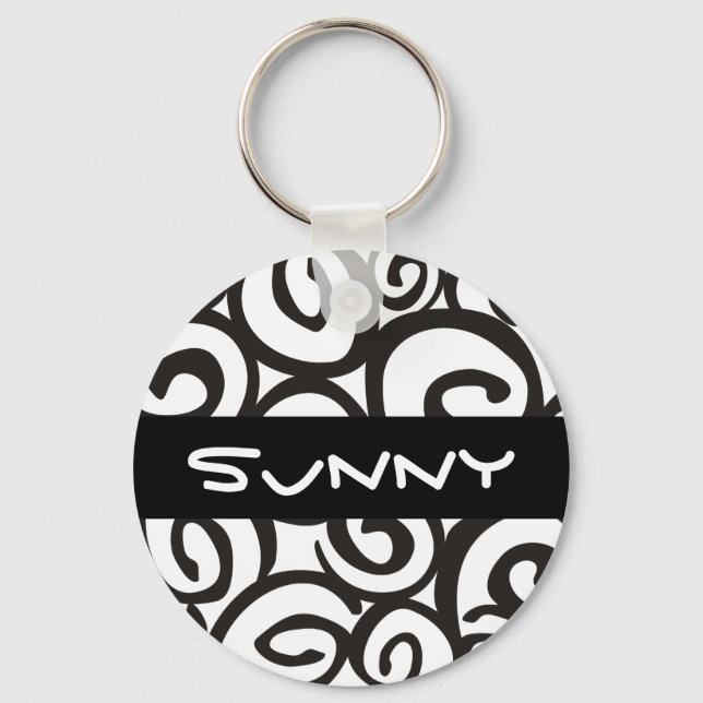 Llavero Patrón de espirales negro y blanco + tus ideas (Anverso)