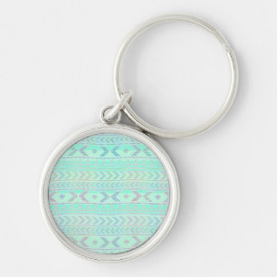 Llavero Patrón de estilo de arte azteca Verde azulado Past