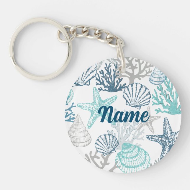 Llavero Patrón de Estrella de Mar con Conchas Azul y Verde (Frente)